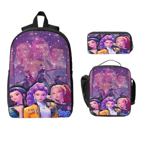 Kpop Demon Hunters Backpack Set - Anime School Bag with Lunch Box & Pen Case